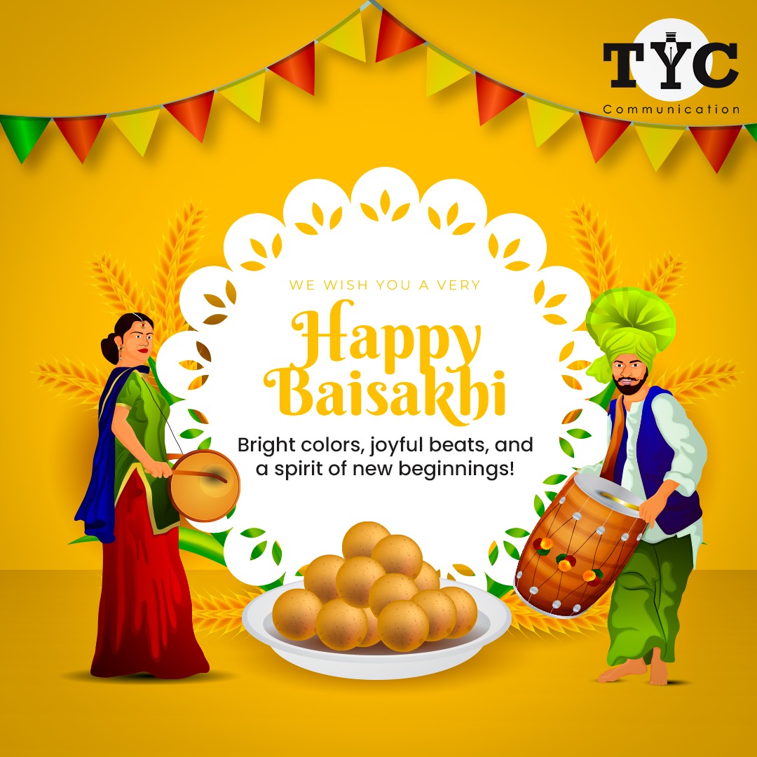 May the spirit of Baisakhi fill your hearts with prosperity and success. Wishing you a fruitful and joyous celebration💖🎉

#TYCCommunication #HappyBaisakhi #Baisakhi #BaisakhiCelebration #Wishes #Festival #FestiveTime