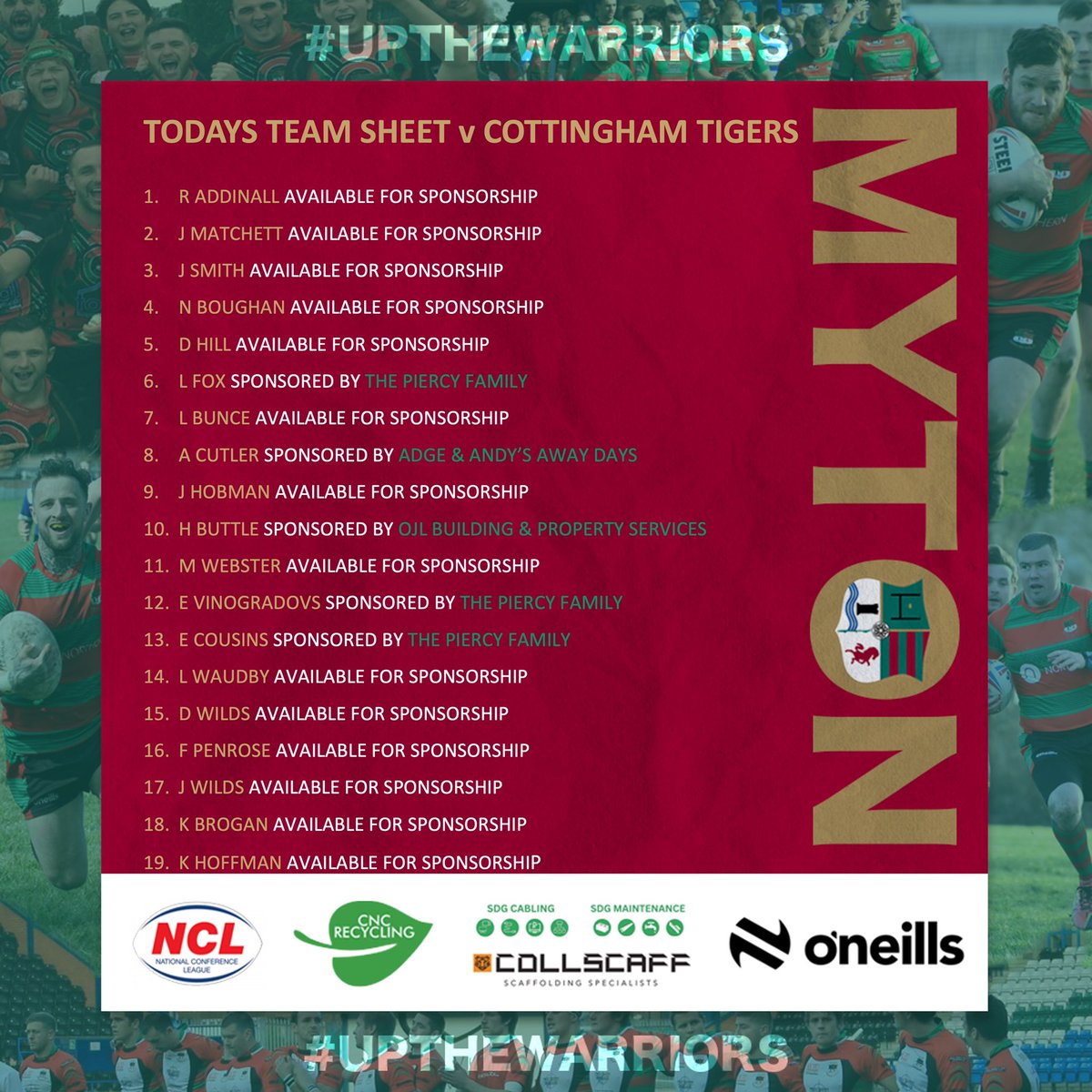 Our Open Age A team are in Away League action today, 1st game of the season. Saturday 13th April 2024 @YorkshireRL Hull Division @CottTigersRugby v @MytonWarriors A 12pm KO @ Roy Waudby Complex Get down & support the lads🏉🏆❤️💚 #UpTheWarriors #CommunityRL