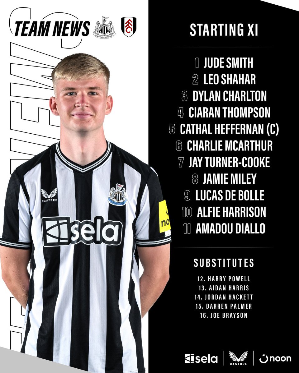 📝 #NUFC's U21s are also in action as they host Fulham in the Premier League 2 [kick-off 11am]. Here's how the young Magpies line-up for today's league clash at Whitley Park. ⚫️⚪️