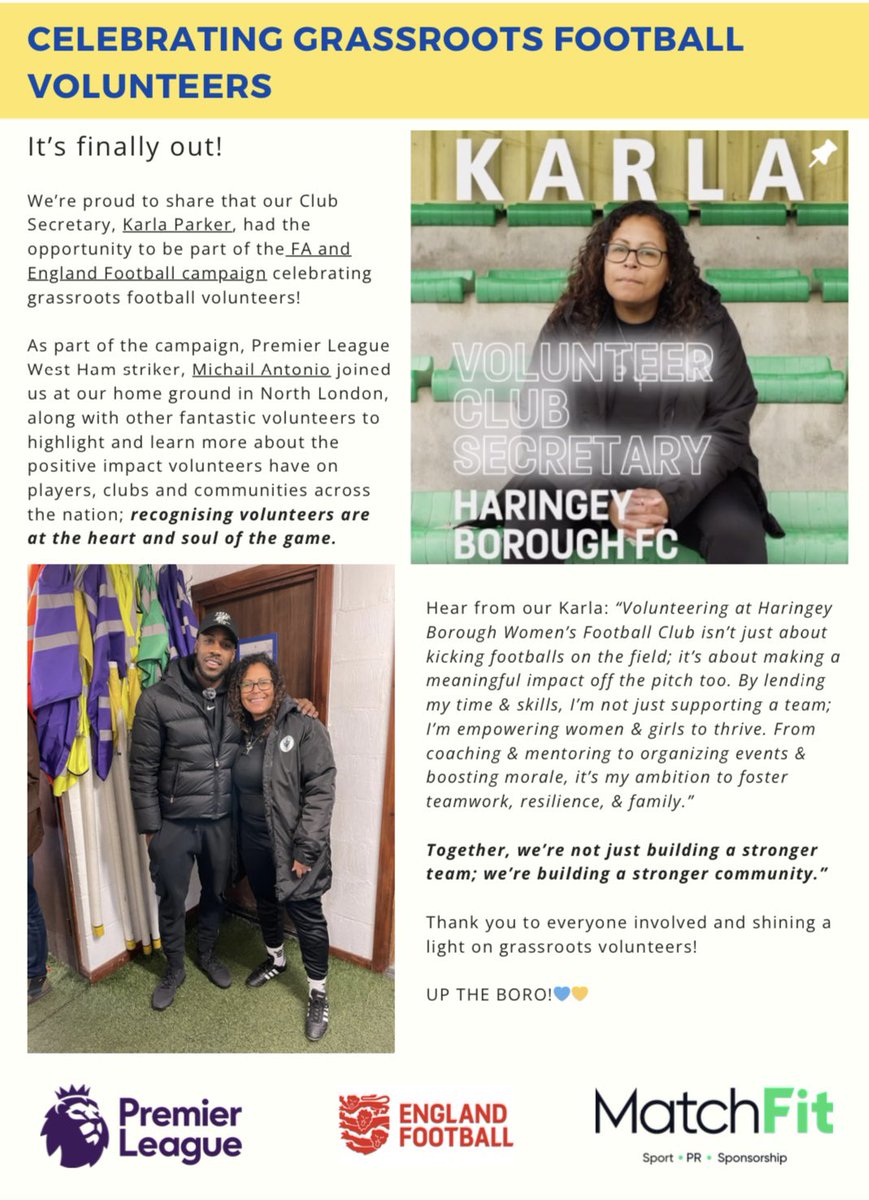 ⭐️PITCH PERFECT ISSUE 5⭐️

Another big month on &amp; off the pitch, inc. a huge Capital Cup Semi-Final win🙌

Iss 5⬇️
haringeyboroughfc.net/wp-content/upl… 

🗣️Gaffer <a href="/B0bcat19/">Bobcat19</a> to our <a href="/EnglandFootball/">England Football</a> campaign <a href="/karla_parker/">Karla Parker 💙⚽</a> , to <a href="/kiki_chrx/">• Kiki Christofi •</a> attending the <a href="/FootieBlackList/">Football Black List</a> awards➕more..1/3

UTB💙💛