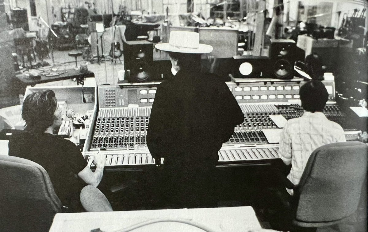 Bob Dylan stands behind the mixing desk during sessions for “Love and Theft”, Clinton Recording Studios, NYC, 2001. 📸: Kevin Mazur. #BobDylan #Dylan