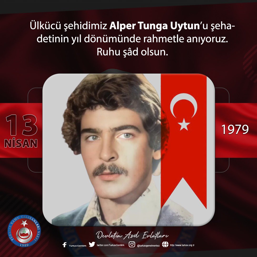 TurkavGenMrk's tweet photo. Ülkücü şehidimiz Alper Tunga Uytun’u şehadetinin yıl dönümünde rahmetle anıyoruz. Ruhu şâd olsun. 

#13Nisan1979
#AlperTungaUytun
#DevletinAsilEvlatları 
#TÜRKAV https://t.co/rdnMDdzR6w