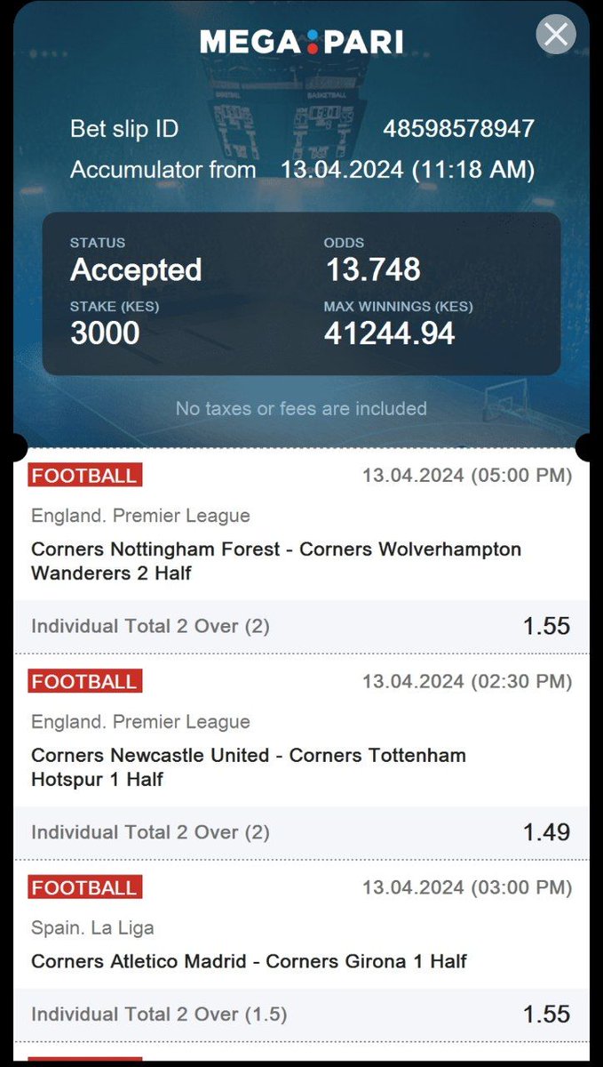 MEGAPARI, corners 13+ odds🤲 Aah hii ni rahisi sana💥✅ Booking code : UZGF6 Register 👉 3349950.megaegy.xyz Promocode : RISING