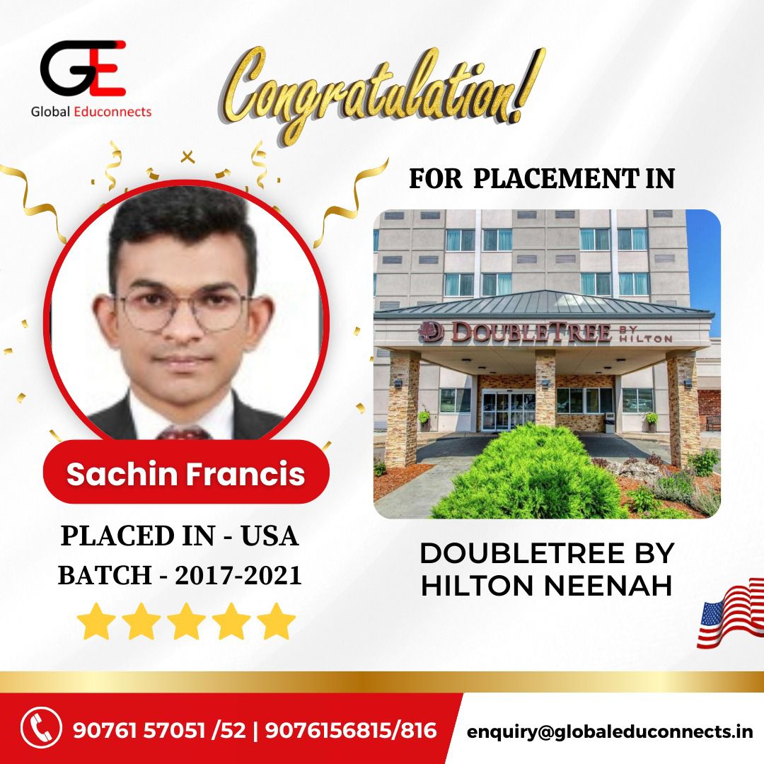 Congratulations!!! @_sachinfrancis on successfully getting placed in the USA. 

Call Now - +91 90761 57051 / 90761 57052

#placementyear #studyabroad #abroadstudy #hospitalitymanagement #globaleduconnectes #studyinusa #studyinusa #studyinusa🗽 #studyinusa2024 #studyinusa2024