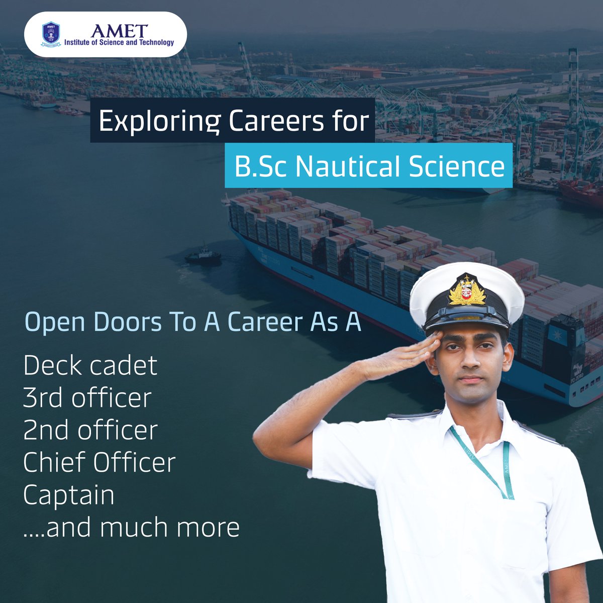 Join the Maersk's Cadetship Program today to begin a promising future in merchant navy!

#maerskCadetship #nauticalscience #shipshapeFuture #maritimeEducation #seafaringJourney #navigatingTheFuture #marineCareers #AMETInternational #AMETUniversity #AMET #AMETIST #AMETMCE #MAERSK