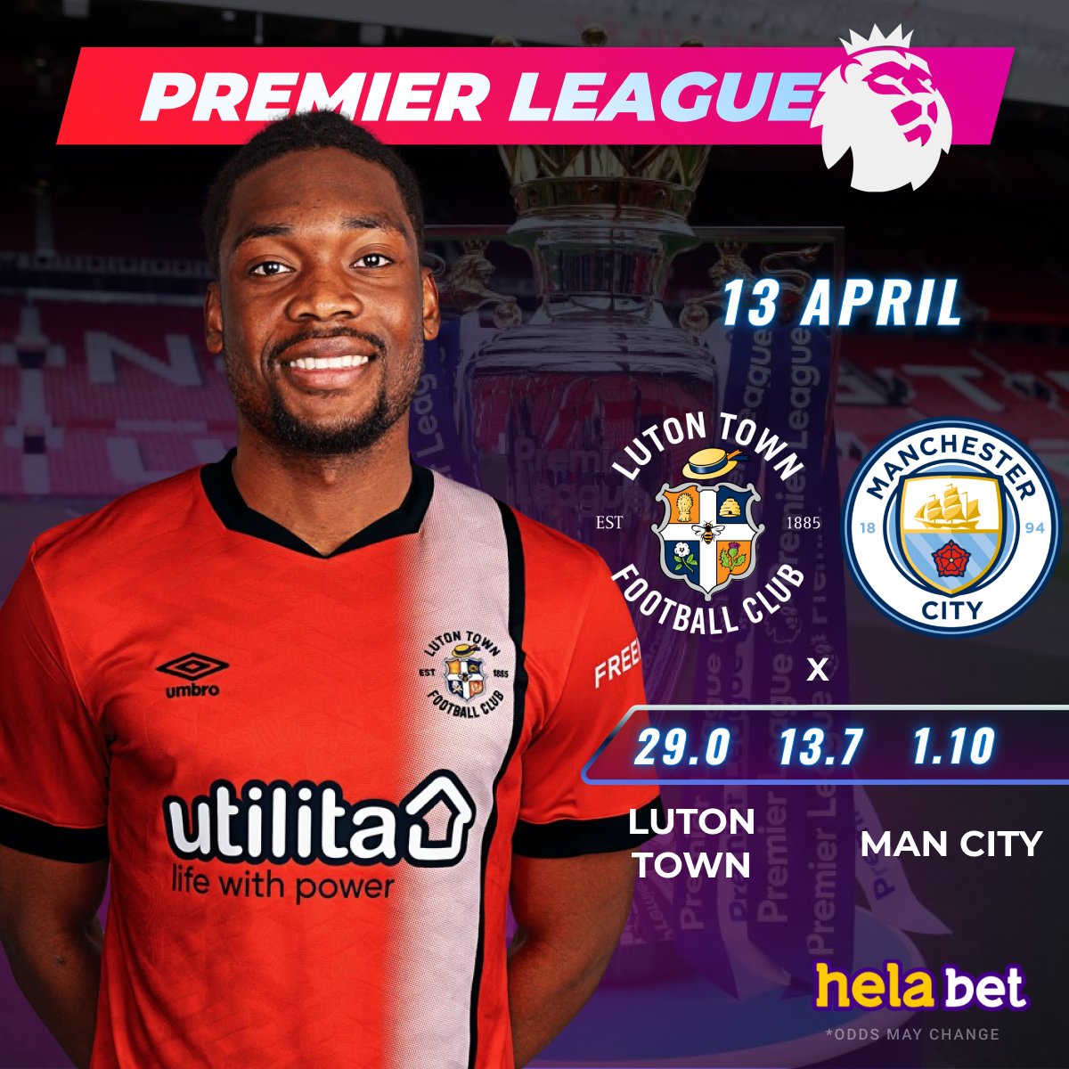 🇬🇧 Premier League 🇬🇧 ⚽ #Luton town VS #Machester City ❓ What will be the scoer of the match? 👉 Place your bet in #helabet 👉 cutt.ly/UwY8h1uG #premierleague #epl #football #betting