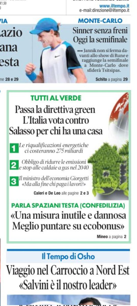 Su Il Tempo oggi vi raccontiamo il disastro della direttiva green. La.prova di una Europa in mano alle lobby che sta per compiere una rapina nelle vostre tasche. Spacciandola per ecologia