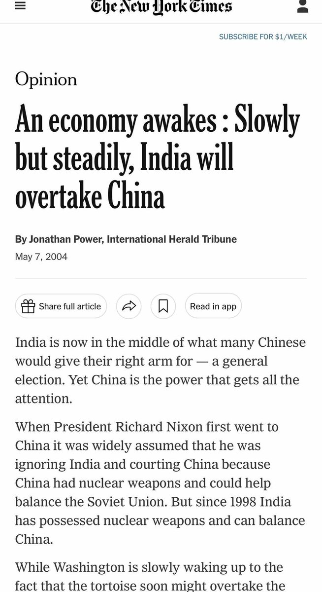 Celebrating 20 years of NYT Opinion column on India overtaking China