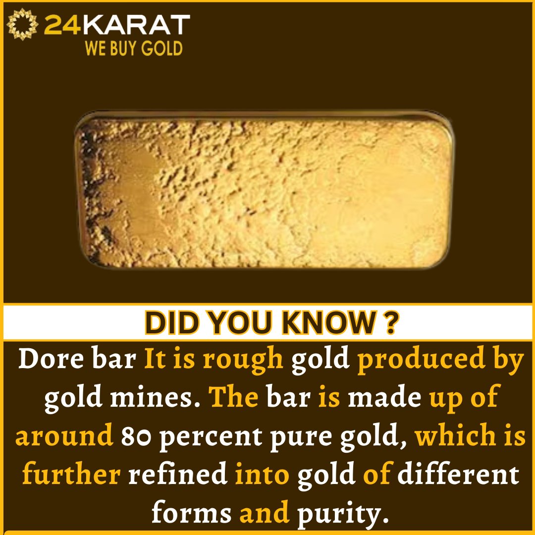 Dore bar It is rough gold produced by gold mines. The bar is made up of around 80 percent pure gold, which is further refined into gold of different forms and purity.

#puregold #goldjewellery #gold #didyouknow #DidYouKnowThis #goldfacttamil #webuygold #24karatwebuygold