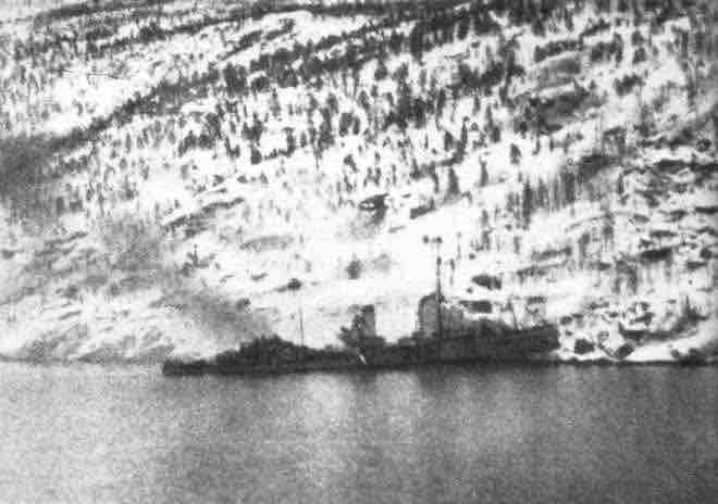 1940年4月13日 第2次ナルヴィク海戦 駆逐艦「ベルント・フォン・アルニム」自沈。 駆逐艦「ハンス・リューデマン」自沈。 駆逐艦「ヘルマン・キュンネ」自沈。 駆逐艦「ゲオルク･ティーレ」自沈。