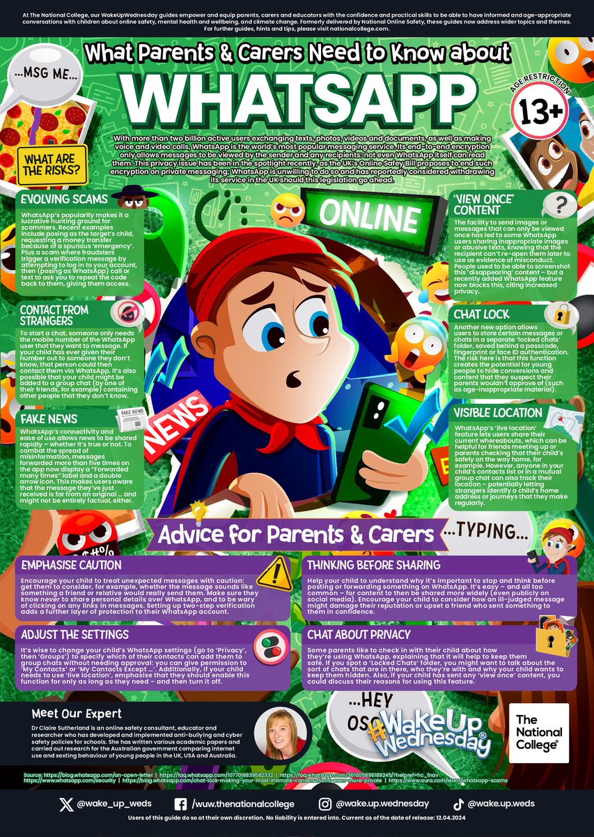 To support parents this information poster on Whats App social media platform provides lots of ways to keep children safe. Children have to be 13 now to use this app. #socialmedia #internetsafety #safeguarding #safety