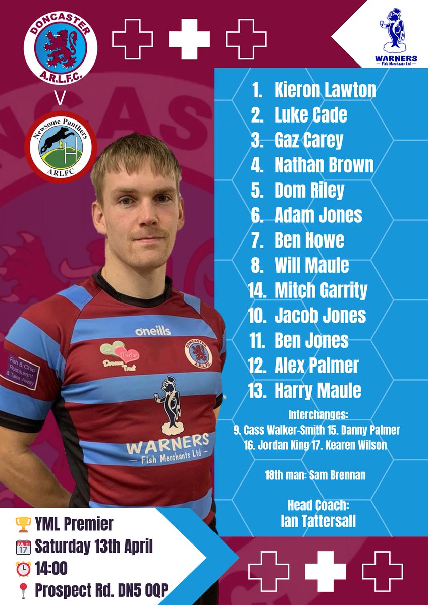 Head coach Ian Tattersall has named his squad for the opening YML Premier division fixture at home against Newsome Panthers. Following on from last season we are sure this will be a tough entertaining match. Get down and support the lads! 💙💜🏉

#Raisingthebar