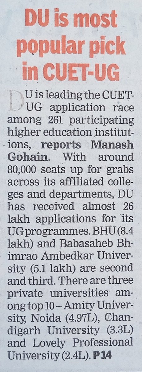 #DelhiUniversity is the most popular pick on the #CUETUG. Courtesy: <a href="/timesofindia/">The Times Of India</a> #CUET #CUETNews
