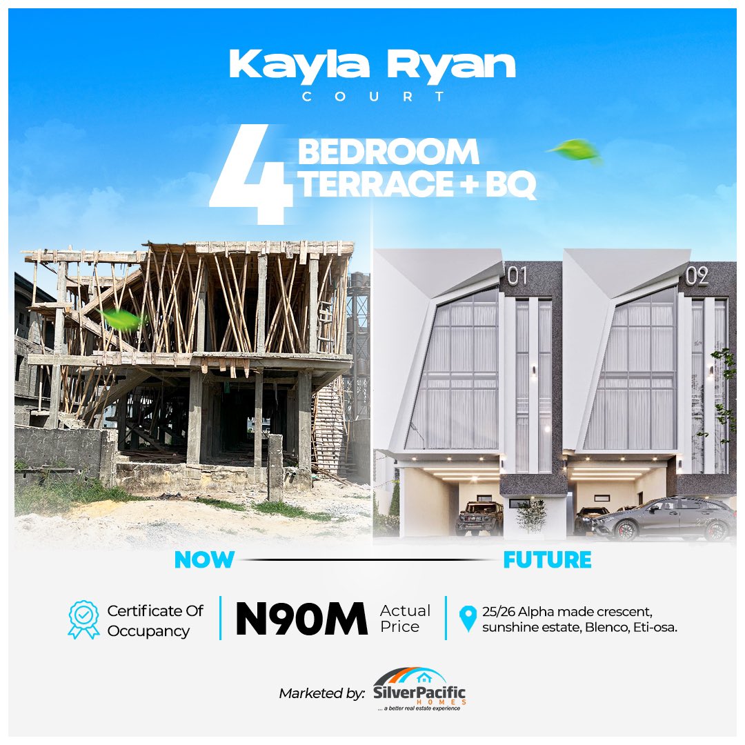 silverpacificNG's tweet photo. LOCATION : 25/26 Alpha Made Crescent, Sunshine Estate, Blenco, Eti-Osa.
TITLE: C of O

Don’t miss your chance to own a slice of elegance in this exclusive development. Invest in Kayla Ryan Court today and elevate your lifestyle to new heights. 
Call now! 07026214202 https://t.co/aqkgPZLcfy