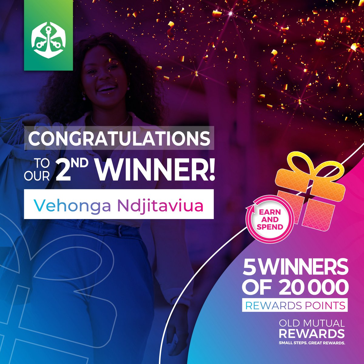 🎊 It's time to celebrate our second lucky winner! 🌟 With 20 000 rewards points in your pocket, courtesy of Old Mutual Rewards, the possibilities are endless! 💼 Stay tuned for instructions on claiming your prize. #SignUptoWin #WinnerAnnouncement