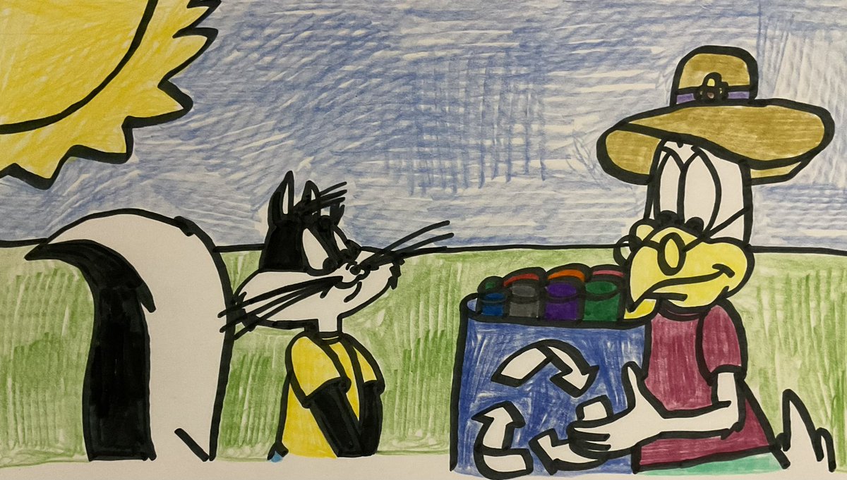 Fan Art - Penelope Pussycat and Miss Prissy are helping the cans into the recycle bin for Green Week this spring but Earth Day is coming up soon! For @GregBruhl3 #LooneyTunes #MissPrissy #PenelopePussycat #FanArt #Spring #WarnerBros #GoingGreen
