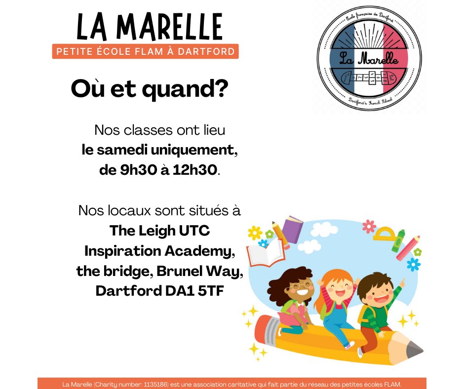 Notre petite école FLAM accueille les enfants (à partir de 3 ans) francophones et de parents qui désirent une immersion bilingue pour leur enfants.
#FrenchSchool #Français #LearnFrench #StudyFrench #ÉcoleFrançaise #LaMarelle #Dartford #Kent #parapluieflam #flammonde