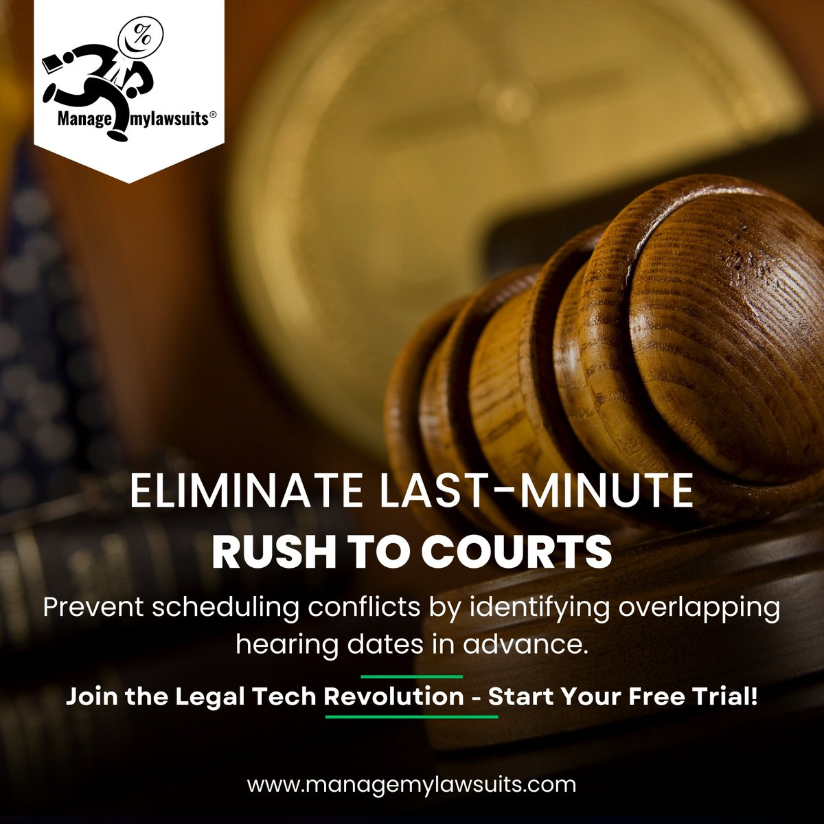 Say goodbye to last-minute courtroom rushes! Avoid scheduling conflicts by identifying overlapping hearing dates in advance with our cutting-edge legal tech solution.

Start Your Free Trial now!

#managemylawsuits #mml #lawfirms