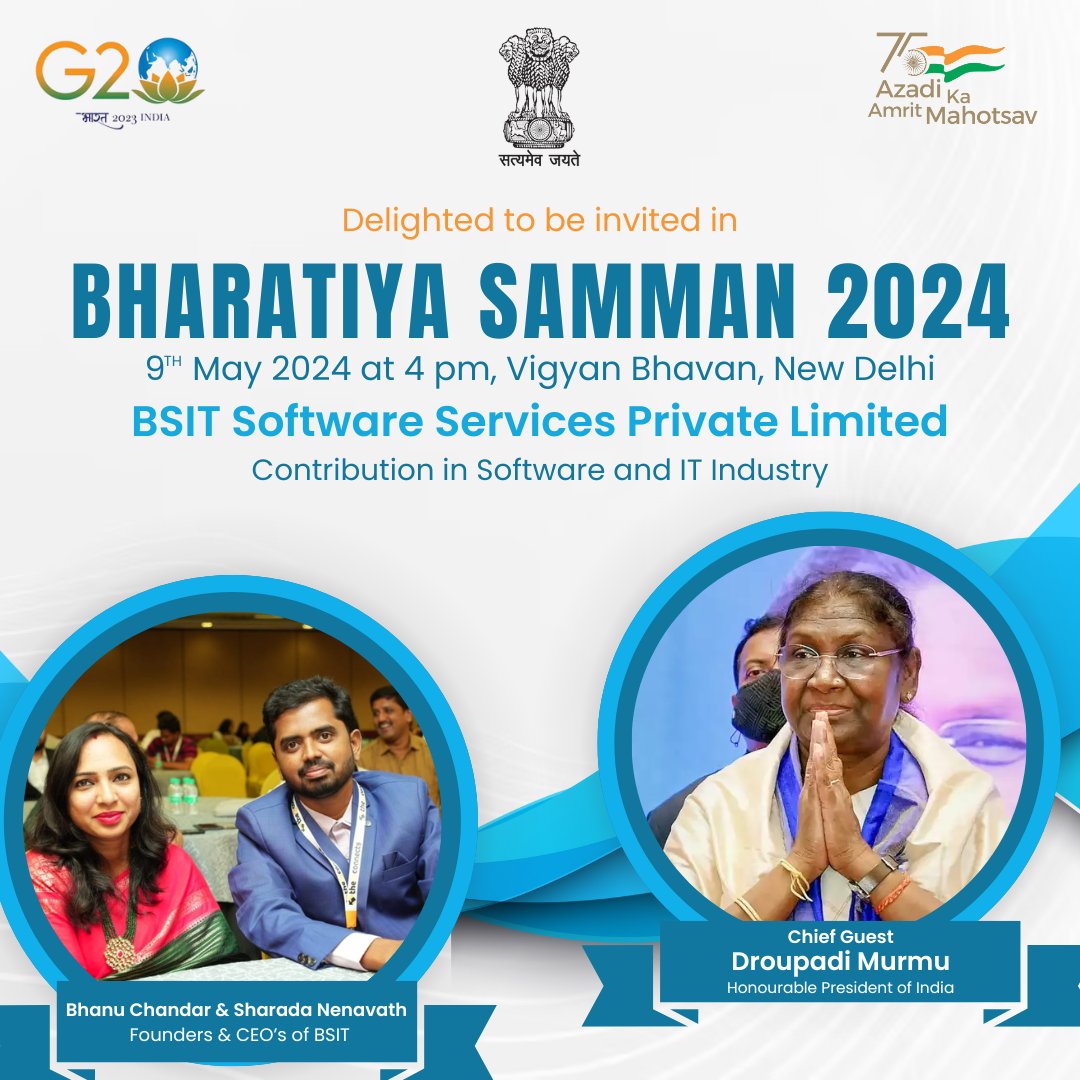 Deeply honored Our Company (BSIT) to be invited to the Bharatiya Samman Summit 2024! It's a testament to the power of collaboration and innovation in driving positive change.
#BharatiyaSammanSummit #GlobalLeadership #Collaboration #Changemakers #Innovation #Action #Visionaries