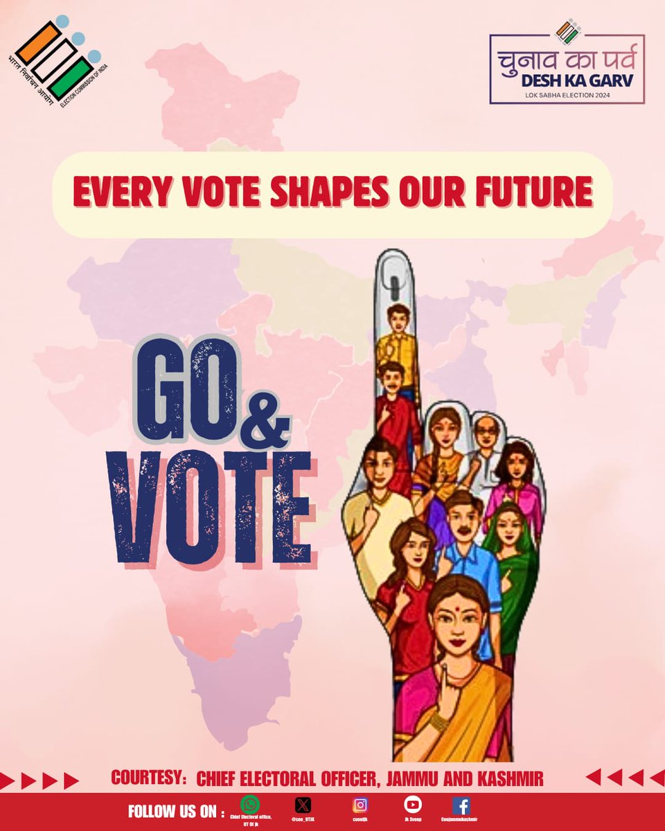 Your vote is your voice. 🗳️ Make it count in the upcoming general elections 2024. Every vote shapes the future we want to see. #Vote2024 #YourVoiceMatters #ChunavKaParv #DeshKaGarv #SVEEP #GoVote @ECISVEEP @SpokespersonECI @diprjk @DDNational @DDNewslive @airnewsalerts @ANI