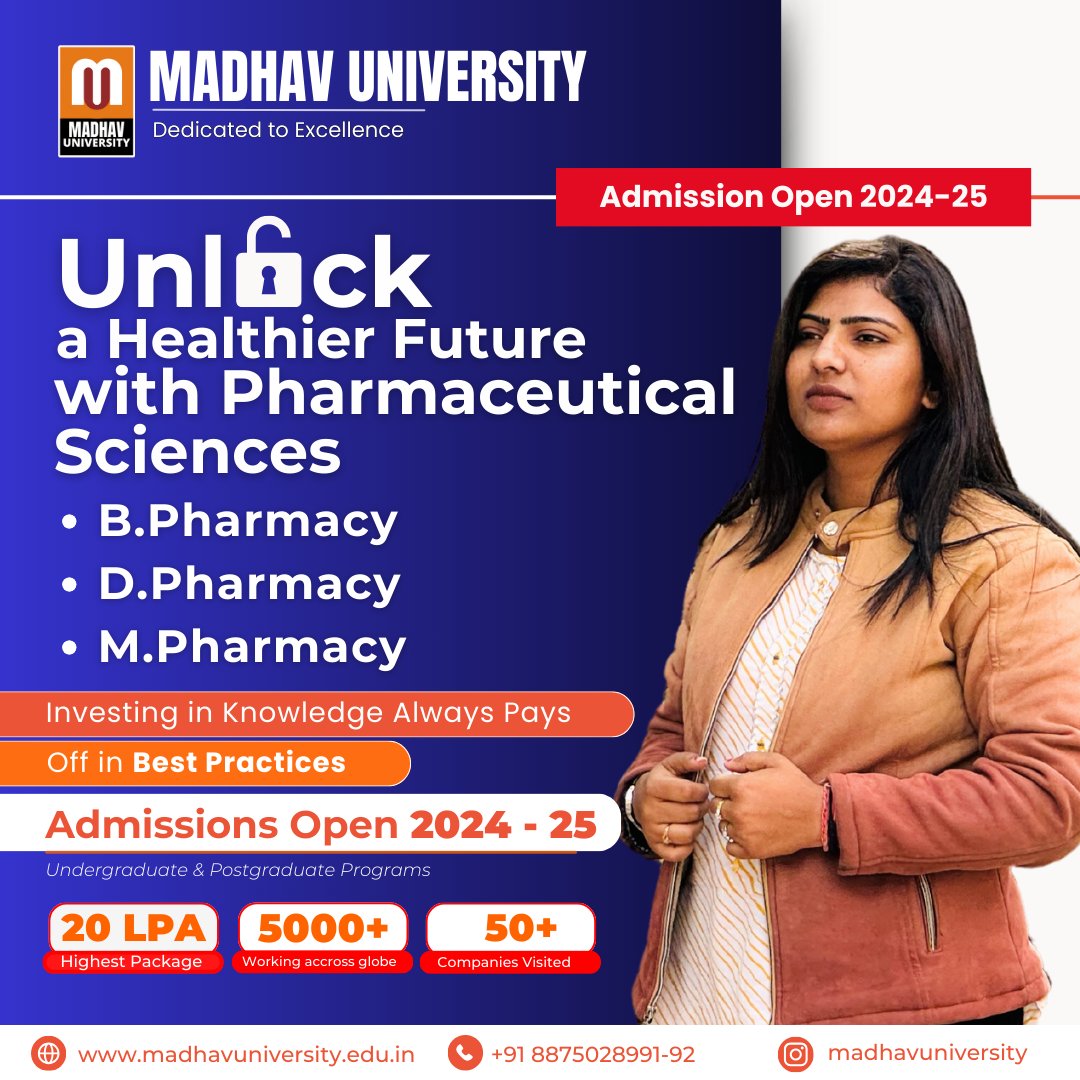 '🚀 Unlock your potential at Madhav University! Admissions now open for 2024-25. Join us on the journey to excellence. #MadhavUniversity #AdmissionsOpen #FutureLeaders #EducationForAll'