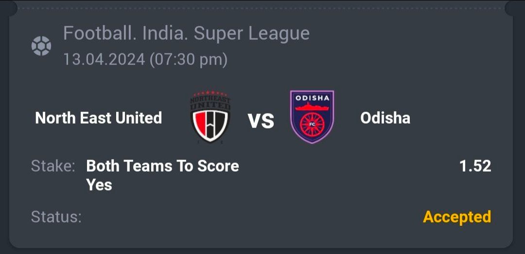 Soccer - Indian Super League

North East Utd vs Odisha FC

⚽️ BTTS
🔖 1.52
💵 10 Units

#GamblingTwitter #SportsBetting #TeamParieur #SportsBet #Betting #FreePicks #A3RBET #SportsBettor

#ISL #ISL24 #HeroISL #Soccer #Football #ISL10 #NEUFC #NEUOFC

Like + RT