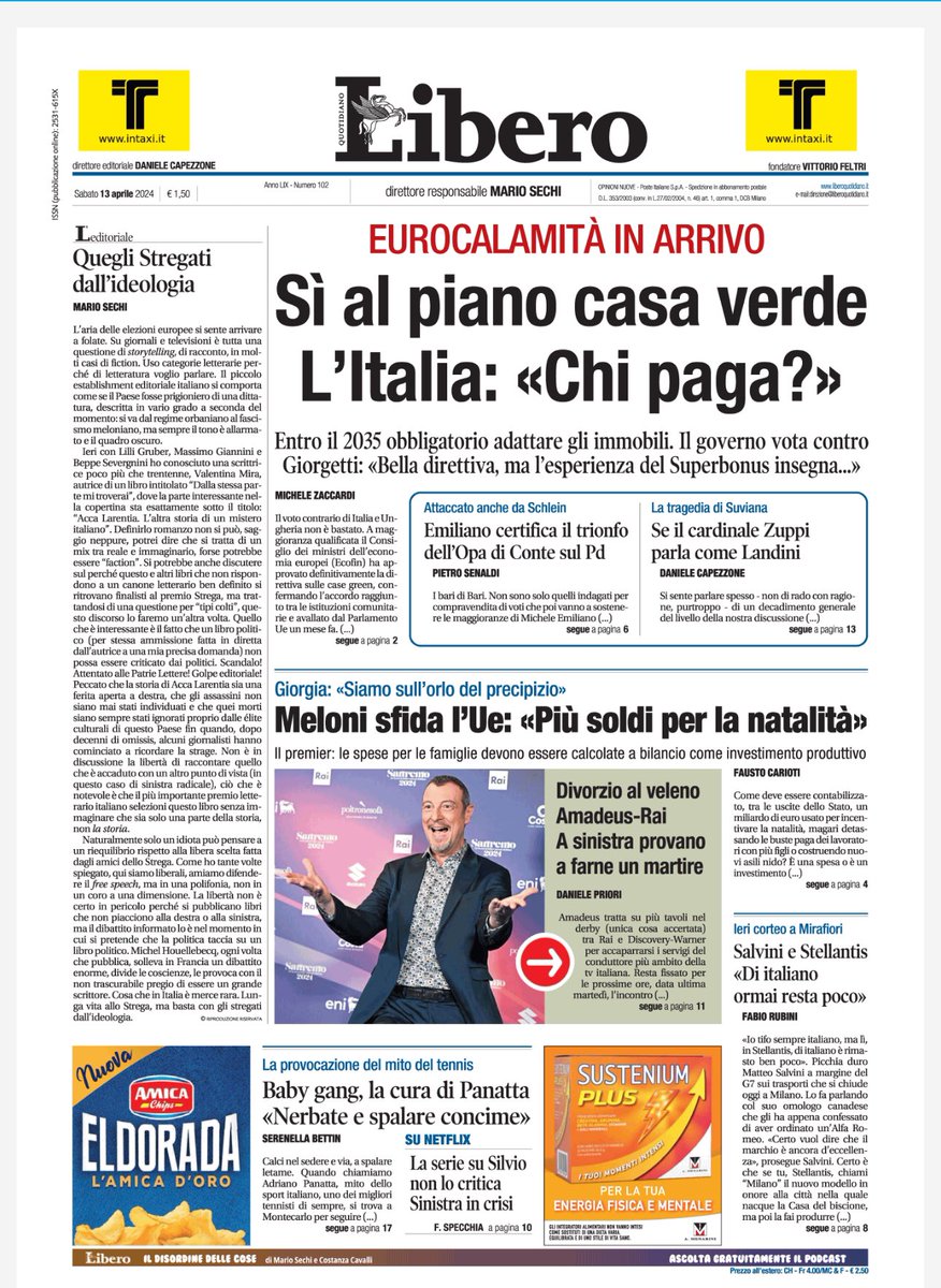 Storace's tweet photo. ✅la #primapagina di #Libero oggi in #edicola
✅Claudia #Fusani, una di noi…. Ecco che cosa dice contro i #clandestini da #Marocco e #Tunisia: “Qui solo per #spacciare” https://t.co/mhUFz8CGGO