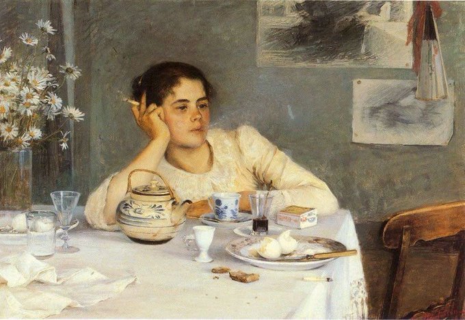After breakfast, c.1900 by Finnish painter Elin Danielson-Gambogi #WomensArt