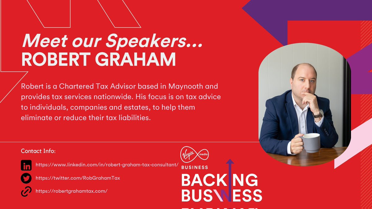 Meet our upcoming #BackingBusiness second @VMBusinessIRL Webinar speaker, @RobGrahamTax ✨ If you are interested in joining our second webinar, don't forget to sign up to our #BackingBusiness Community here: bit.ly/49jqVy7, and we will send you a link to register.