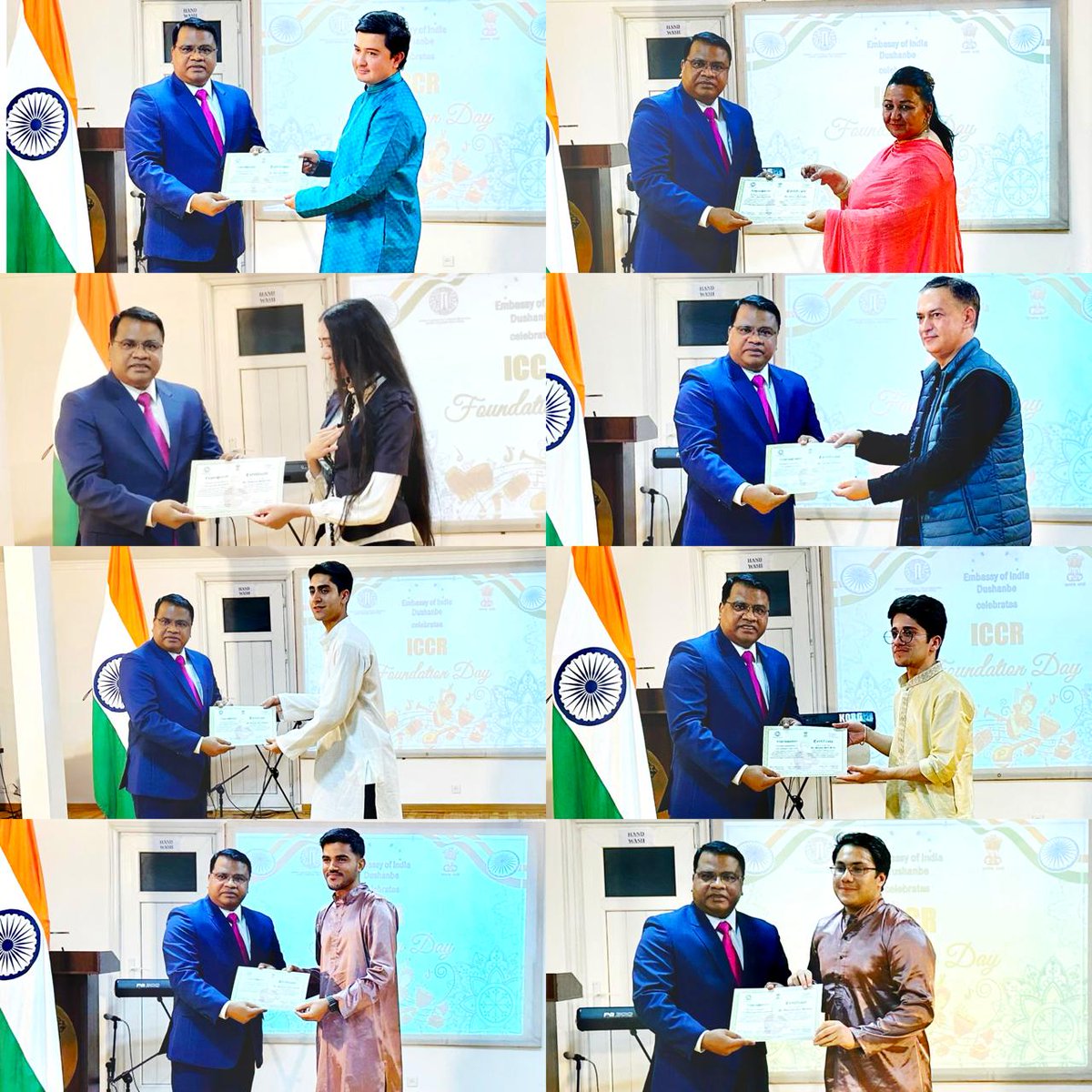 Students of SVCC, Dushanbe received certificates on successful completion of their percussion training class and presented cultural performance on the 75th ICCR Foundation Day. #ICCR #75years_of_ICCR #SVCC_Dushanbe #India #Tajikistan #EoI_Dushanbe #IndianDiplomacy