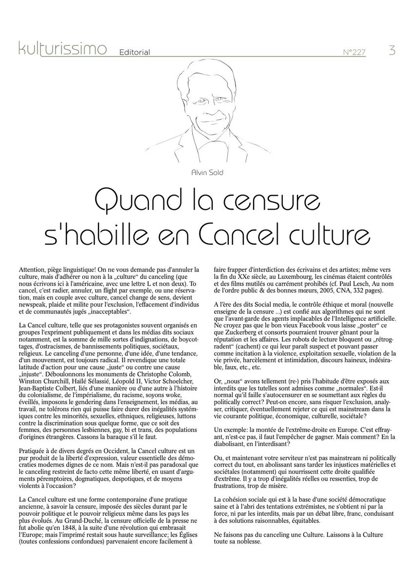 SoldAlvin's tweet image. Mon édito ce 13 avril dans kulturissimo, supplément mensuel du Tageblatt. On peut en penser ce qu’on veut, et peut-être même le dire, ou écrire😉