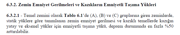 GeotechnicalTR's tweet photo. Evet. 2007 yönetmeliğinde bu vardı. Bu arada bu saçma bir kural değildir. 20.19t/m2 yapı basıncının geldiği yükleme G+Q+EY2 deprem yüklemesi olduğu için buna izin verilmiş. Bu yaklaşım dünyada da kullanılır. Deprem yükleri kısa vadeli olduğu için daha düşük güvenlik faktörleri kullanılmasına izin verilir.