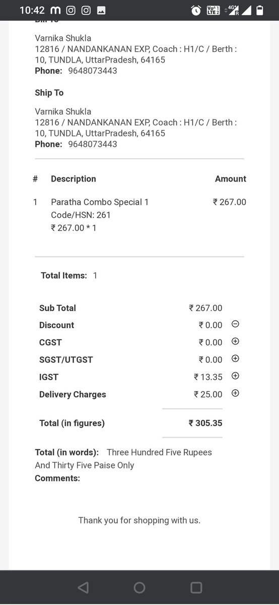 VarnikaShukla's tweet photo. E catering services of @IRCTCofficial @eCateringIRCTC is nothing more than a scam where they take payment, book order and then don't deliver it and when you try to talk to the restaurant he refuses to refund.
@PMOIndia @RailMinIndia @IRCTCofficial @AshwiniVaishnaw https://t.co/VLwD5UFTBm