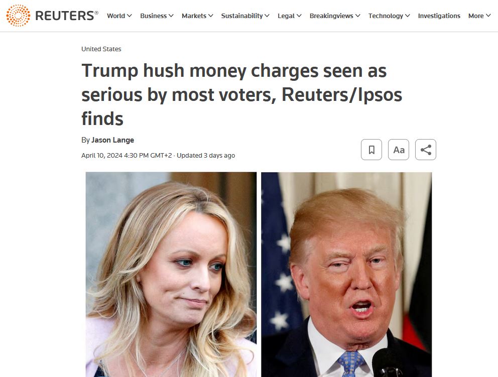 4 in 10 Republican respondents considered the hush money[to Stormy Daniels]charges to be serious,as did 2/3 of independents; 1/3 of Republicans & close to 2/3 of independents in the poll said it was believable Trump falsified business records & committed fraud #TrumpForPrison2024