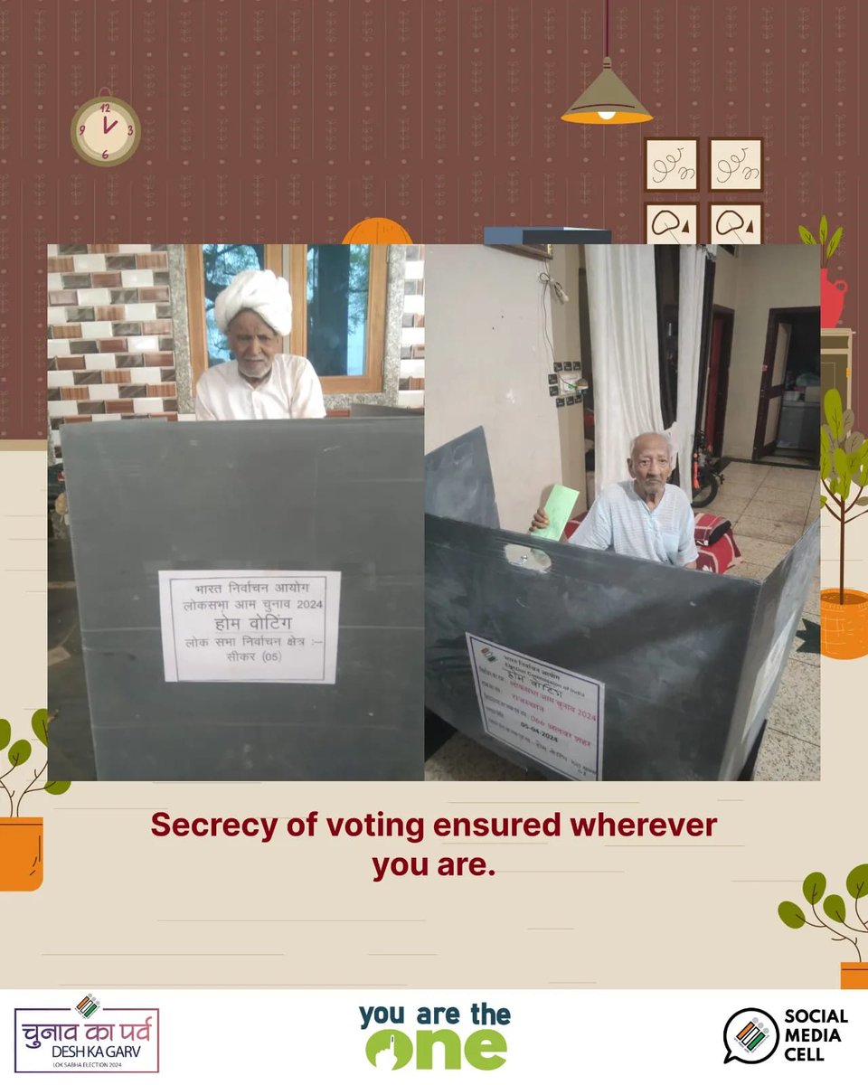 ECISVEEP's tweet photo. Polling officials seen in action as they enable voting for the elderly citizens from the comfort of their homes! 🏠 👵🏻👴🏻

#HomeVoting #ChunavKaParv #DeshKaGarv #Elections2024 #ECI #YouAreTheOne https://t.co/YRhlVlrvVR