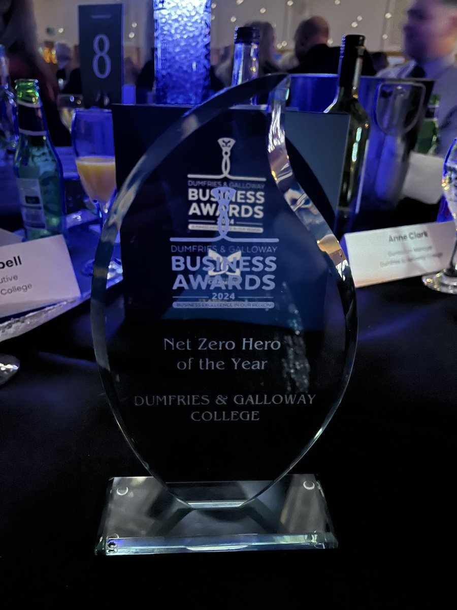 Lovely night at @dgchamber awards with the @DandGCollege team. We won Net Zero Hero award. Fab endorsement of the brilliant work of staff and our students 🤩 #netzero #proud