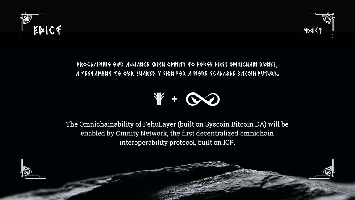 ᚠ. Behold the dawn of the first omnichain runes brought forth by #FehuLayer, forged upon the sacred grounds of @Syscoin and the enshrined Bitcoin DA.   

ᚠ. FehuLayer heralds a new era of EVM-omnichainability within the Bitcoin realm, through the mystical powers of the…