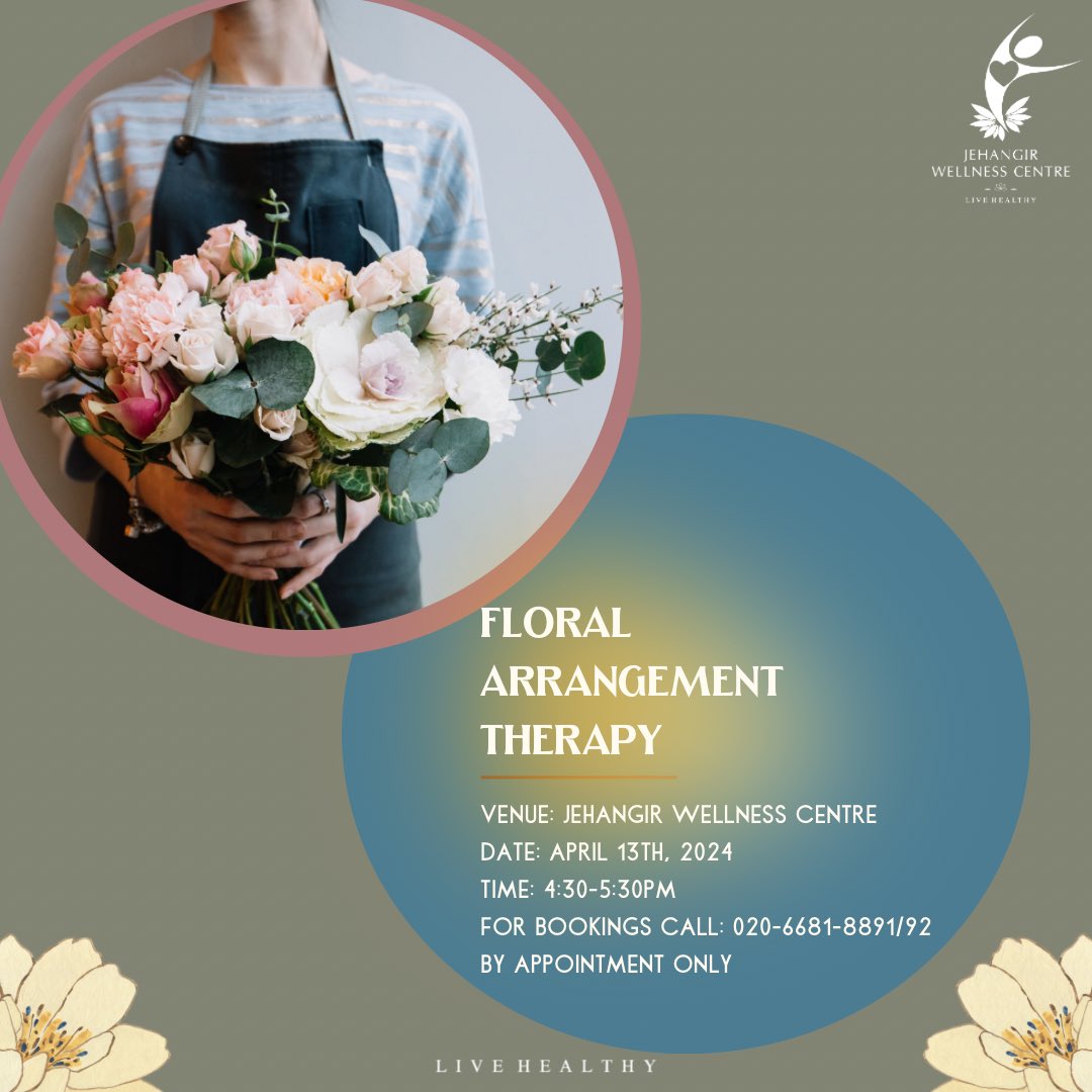 Embrace the feeling of #healing
Discover the Floral Arrangement Therapy session at the Jehangir Wellness Centre today! 
For Bookings Call: 020-6681-8891/92 
•
•
•
#floralarrangement #naturalhealing #wellnessthatworks #wellnessforall #jehangirwellnesscentre #jwc #livehealthy