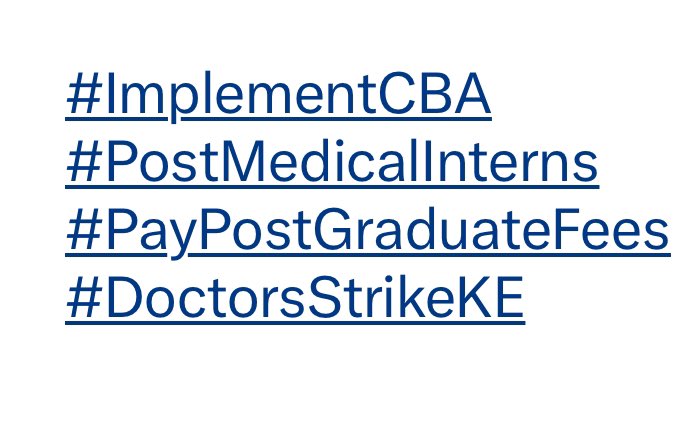 You cannot be essential service when it comes to working but you are not essential when budgets are being made #ImplementCBA #PostMedicalInterns #PayPostGraduateFees #DoctorsStrikeKE
