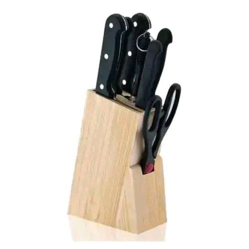 Cook like a pro with this 7pcs Kitchen Knife Set. What's in the set? Bread Knife, Boning Knife, Chef's Knife, Utility Knife, Paring Knife, Scissors and Wooden Stand. Price: ₦8500 Upgrade your kitchen today. wa.me/+2348165715235 Akure Nationwide delivery @_Mayowa_Sam