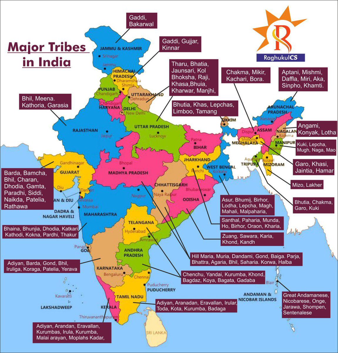 Important Tribes Of India || In News: 1) Bonda - Orissa. 2) Katkari - Maharashtra & Gujarat. 3) Sahariya - M.P & Rajasthan. 4) Baiga tribe - M.P. 5) Asur & Paharia - Jharkhand. 6) Reang/Bru - Tripura & Mizoram. 7) Chenchu tribe - Andhra Pradesh. 8) Konda reddy - Andhra Pradesh.