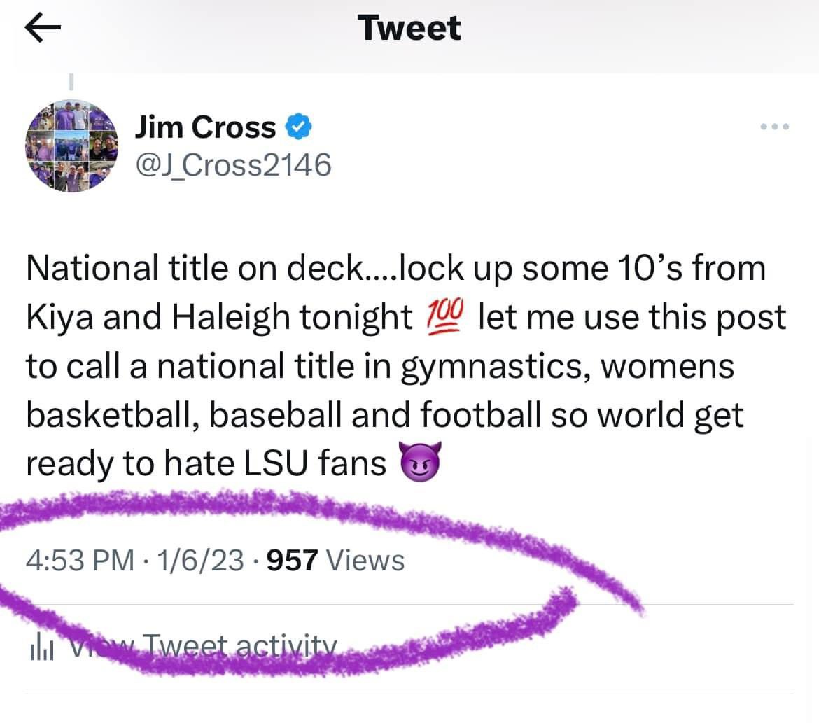 So nailed baseball and women’s basketball, I was a year late on gymnastics and we had the #Heisman in football so I’ll live #GeauxTigers #ThePowerhouse 
Can’t wait to be in Forth Worth next week….meeting me there Brent? @lsutac @DSports24 @radiomanday @Pegredd @cecelsu