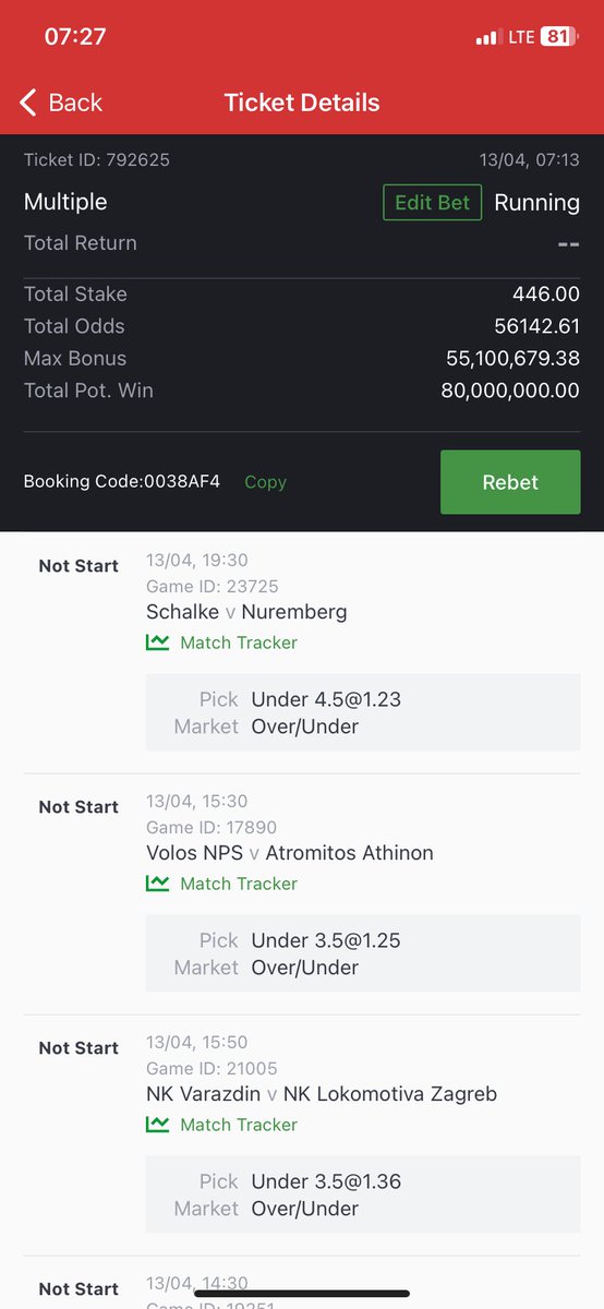 2024 Blessing ⚽️ (Unders) 56k odds (Today only) 446naira wins 80million Gamble responsibly no b my papa dey field