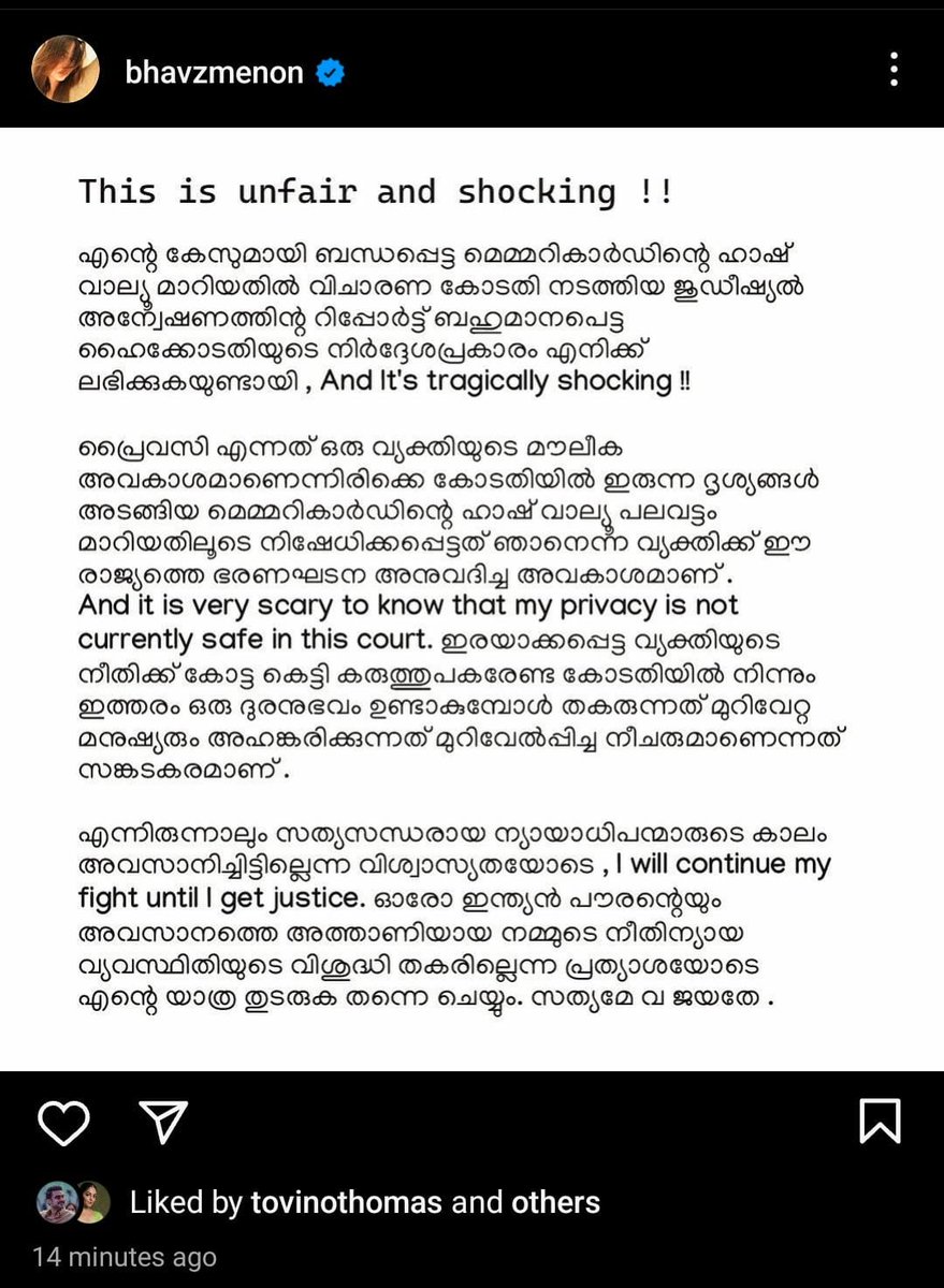 Southwoodoffl's tweet photo. #Bhavana's Latest Insta Post 😐 https://t.co/NqhAHHEl6T