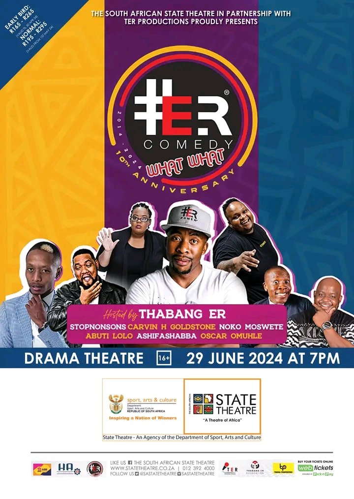 MduduziAmos's tweet photo. ** 🚨🚨  Early-Bird Special 🚨🚨
#ERComedyWhatWhat - 29 June 2024 @ The South African State Theatre, Pretoria, 7PM #SkeemSaam #Skomota #Limpopo #PTA #MalemaForSAPresident #EFFJazzHourConcert #shebeshit #Zuma #Ramaphosa #AGOA #southAfrica #Sundowns #pretoria #Pirates #Chiefs https://t.co/h7O7AMW1wQ