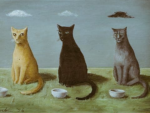 Three Cats, 1956 by Gertrude Abercrombie #WomensArt