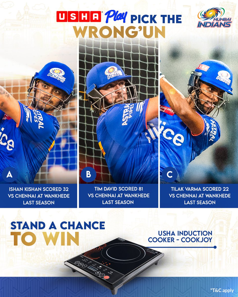 Think you can pick out the Wrong 'Un? 🤔 Answer with the incorrect stat 👇 and stand a chance to win an exciting @UshaPlay Induction Cooker - Cookjoy ♨️ Read the T&C 👉 bit.ly/USHAContest #MumbaiMeriJaan #MumbaiIndians