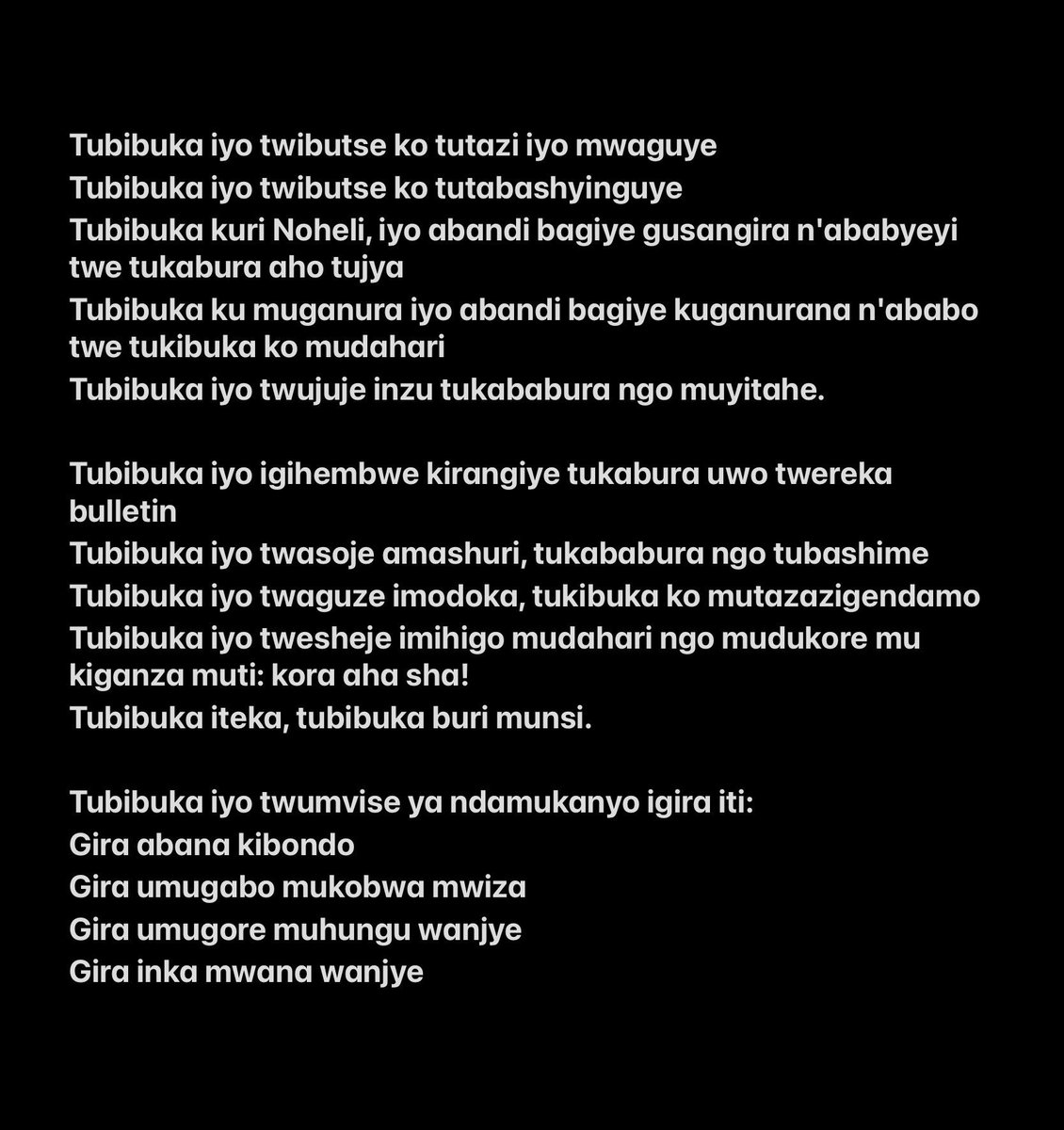 RuzindanaRUGASA's tweet photo. 🕯️Ntitubibuka icyumweru
🕯️Ntitubibuka ukwezi
🕯️Ntitubibuka iminsi 100
🕯️Tubibuka buri MUNSI.

🕯️Tubibuka iyo twibutse ko tutazi aho mwaguye
🕯️Tubibuka iyo twakoze ubukwe ntimubutahe
🕯️Tubibuka iyo twabyaye ntimuduhembe

🕯️Tubibuka iyo twibutse ko tutabashyinguye
🕯️Tubibuka iyo twesheje imihigo mudahari ngo mudukore mu
kiganza muti: “kora aha!”
🕯️Tubibuka iyo twarwaye ntimuturwaze

🕯️🙏 TUBIBUKA ITEKA
🕯️🙏 TUBIBUKA BURI KANYA
🕯️🙏 TUBIBUKA BURI MUNSI
🕯️🙏 TUZABIBUKA INGOMA IBIHUMBI
#Kwibuka30