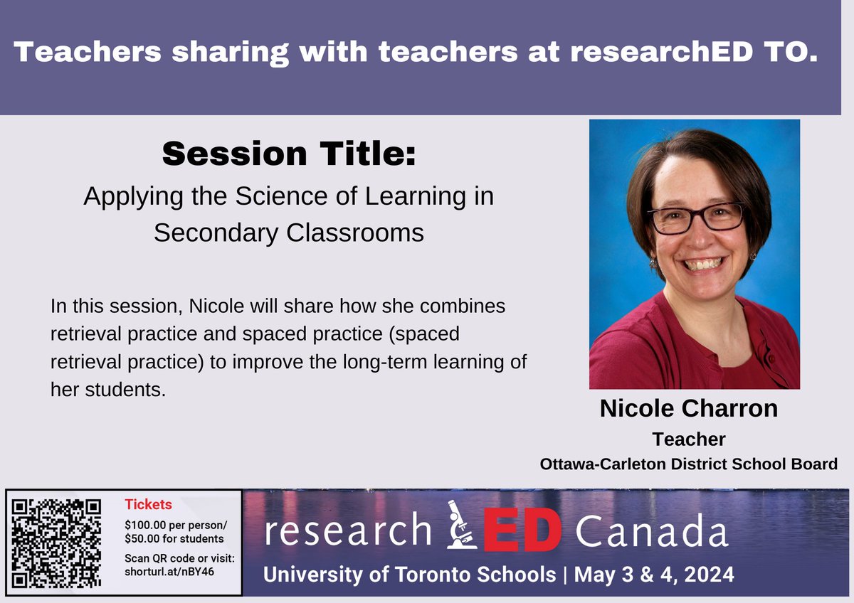 We love it when we get to hear from teachers and their positive experiences of applying theories from the science of learning in real classroom settings. Excited for this session by @ms_charron @researchEDCan @Educhatter @JimHewittOISE @OCDSB @ONeducation