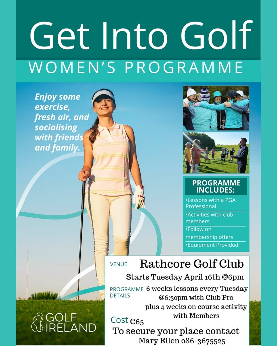 Last few places left!!!Starts next week!! Availability Tuesday 16th @7:30pm or Wednesday 17th @7:30pm Share to all the ladies in your life! Perfect for beginners! Contact Mary Ellen on 0863675525 to secure your place!! @RathcoreGC #golfer #golfing #getintogolf #ladies #women